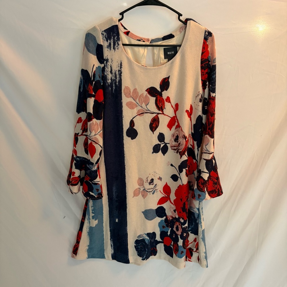 Maeve by Anthropologie Anthousai Red, White, and Blue Floral Dress Bell Sleeve M